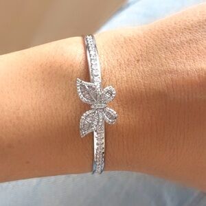 Butterfly Bangle Bracelet Platinum Plated Baguette Stone